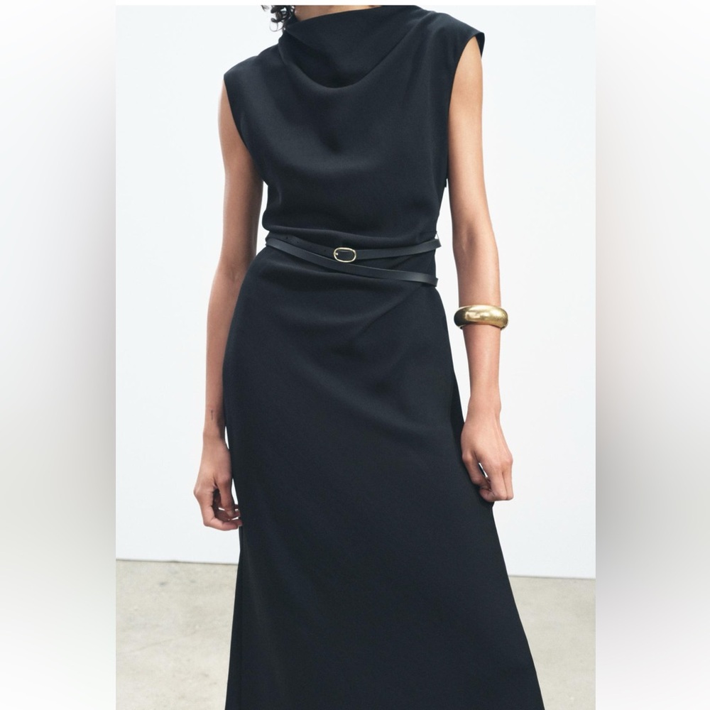 ZARA NWT ZW Collection Belted MIDI Dress - Picture 2 of 5